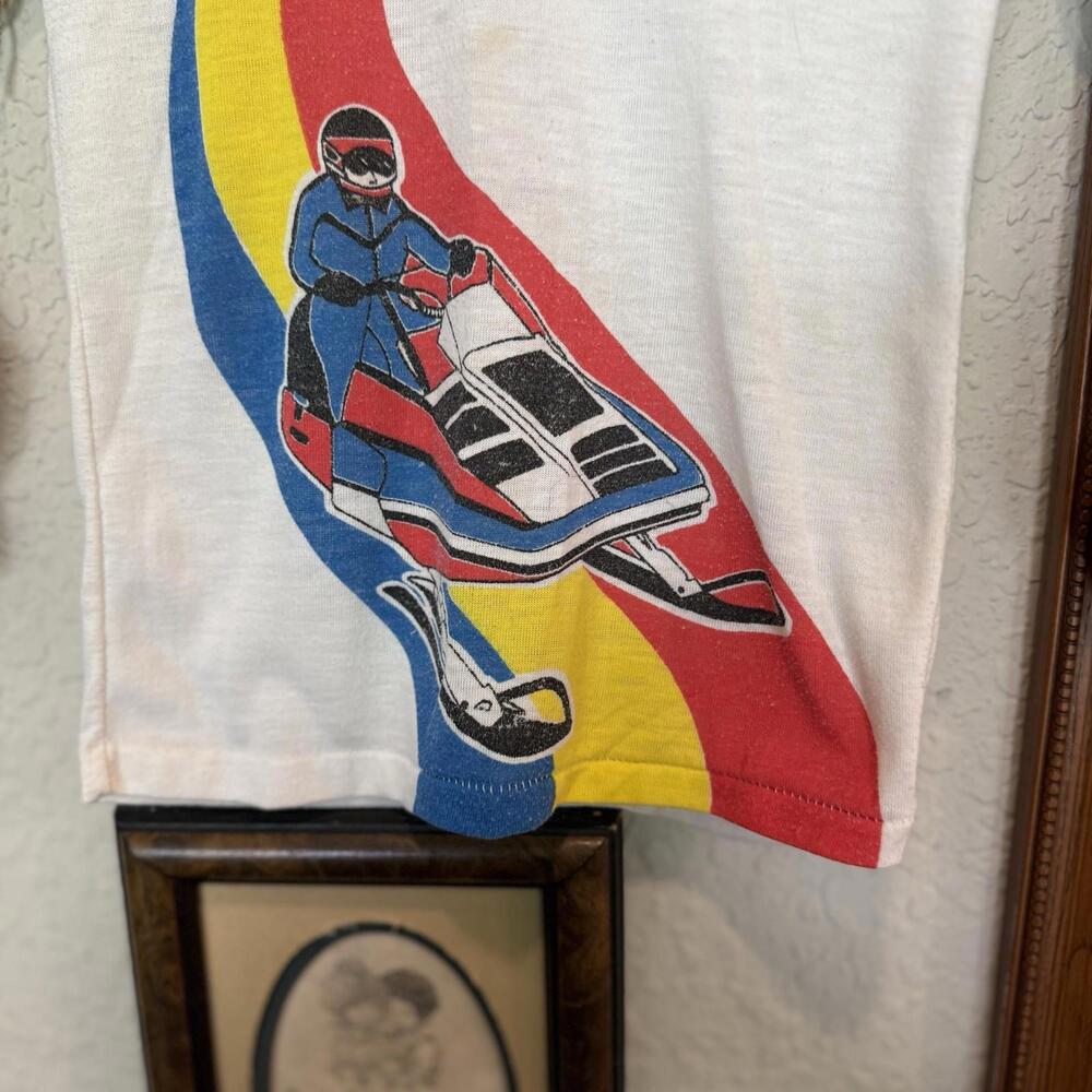 Vintage 70s/80s RARE Colorful Snowmobile Winter Surfing Shirt Size Kids Small - Picture 4 of 6